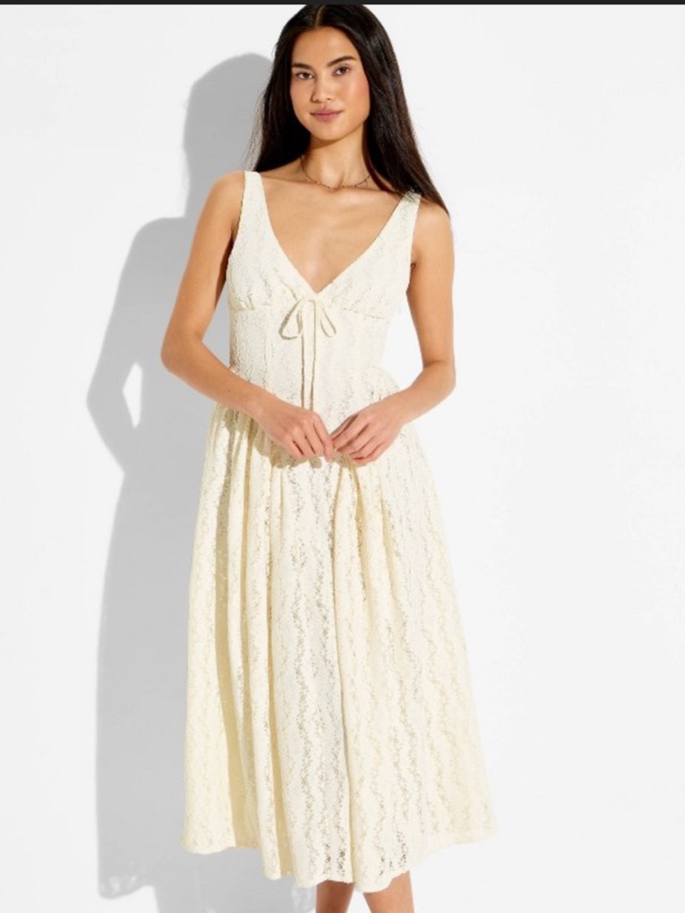 Viral Target Midi Lace Basque Empire Waist Dress Cream XS